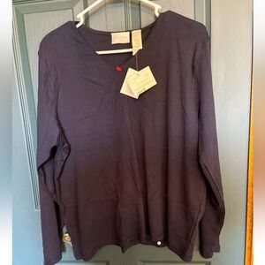 LIZ CLAIBORNE women’s 1P Top Blouse Shirt NWT navy knit Long sleeve